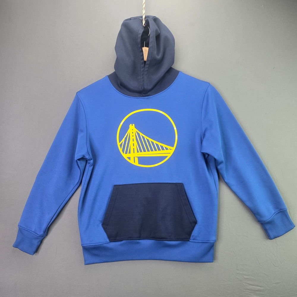 NBA Golden State Warriors Hoodie Pullover Youth 10-12 Blue Yellow Logo Fleece